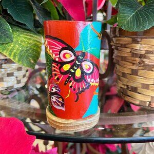 Hand Painted Mexican Pencil Holder or Vase